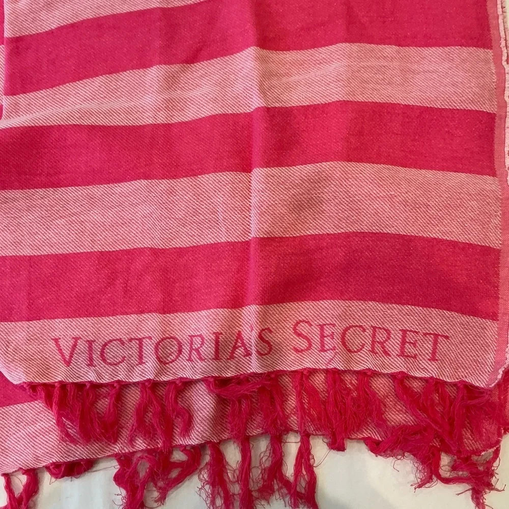 Victoria's Secret Fringe Striped Beach Blanket Throw in Pink